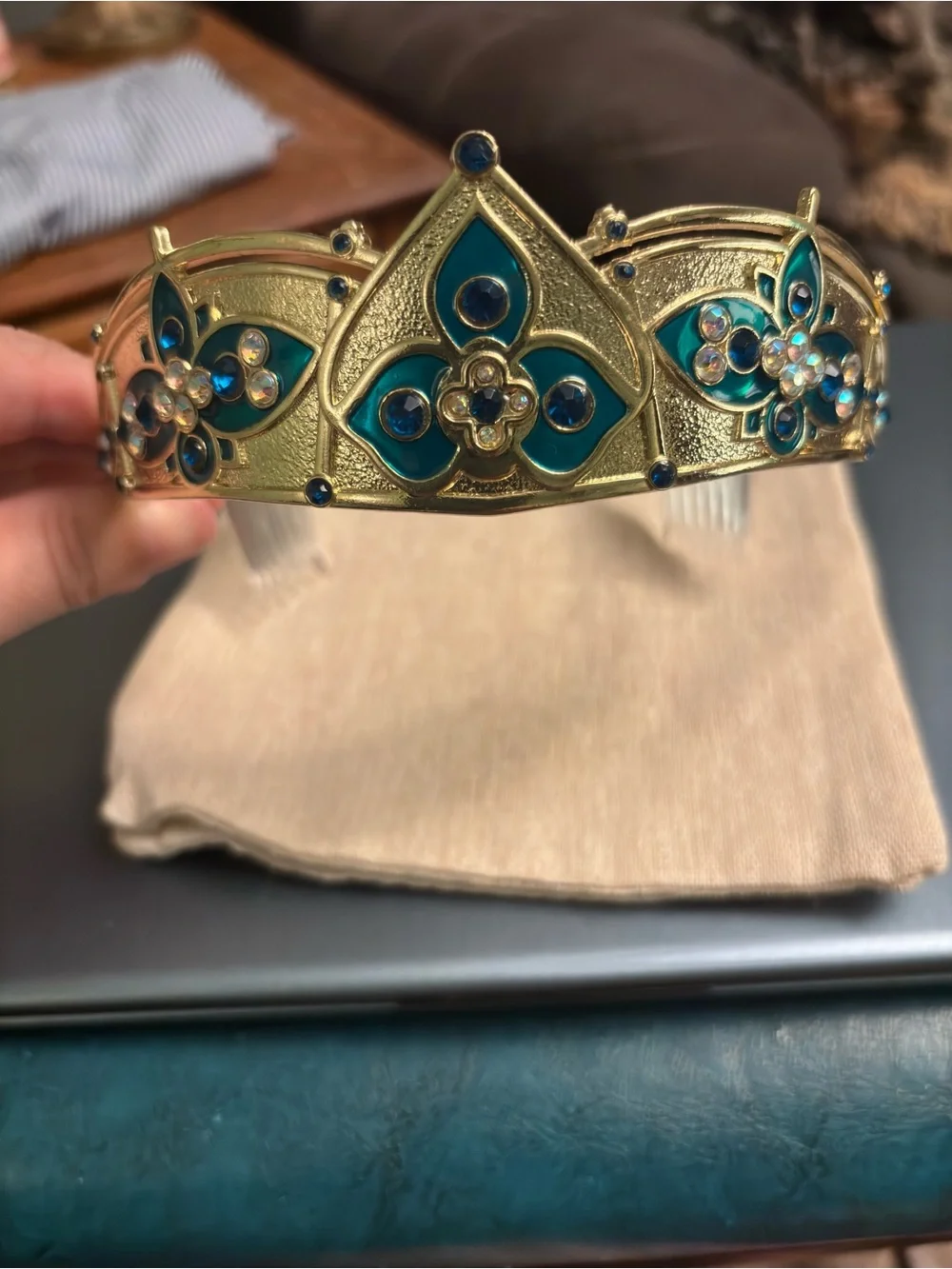 Disney Gold and Teal Jeweled Princess Crown Hair Comb